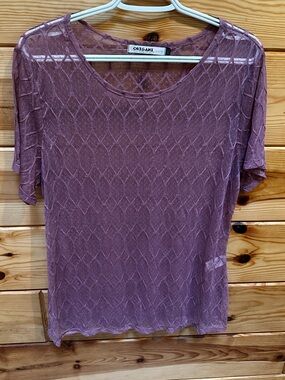 ORIGAMI Sheer Lace Knit Short-Sleeve Tunic in Dusty Mauve